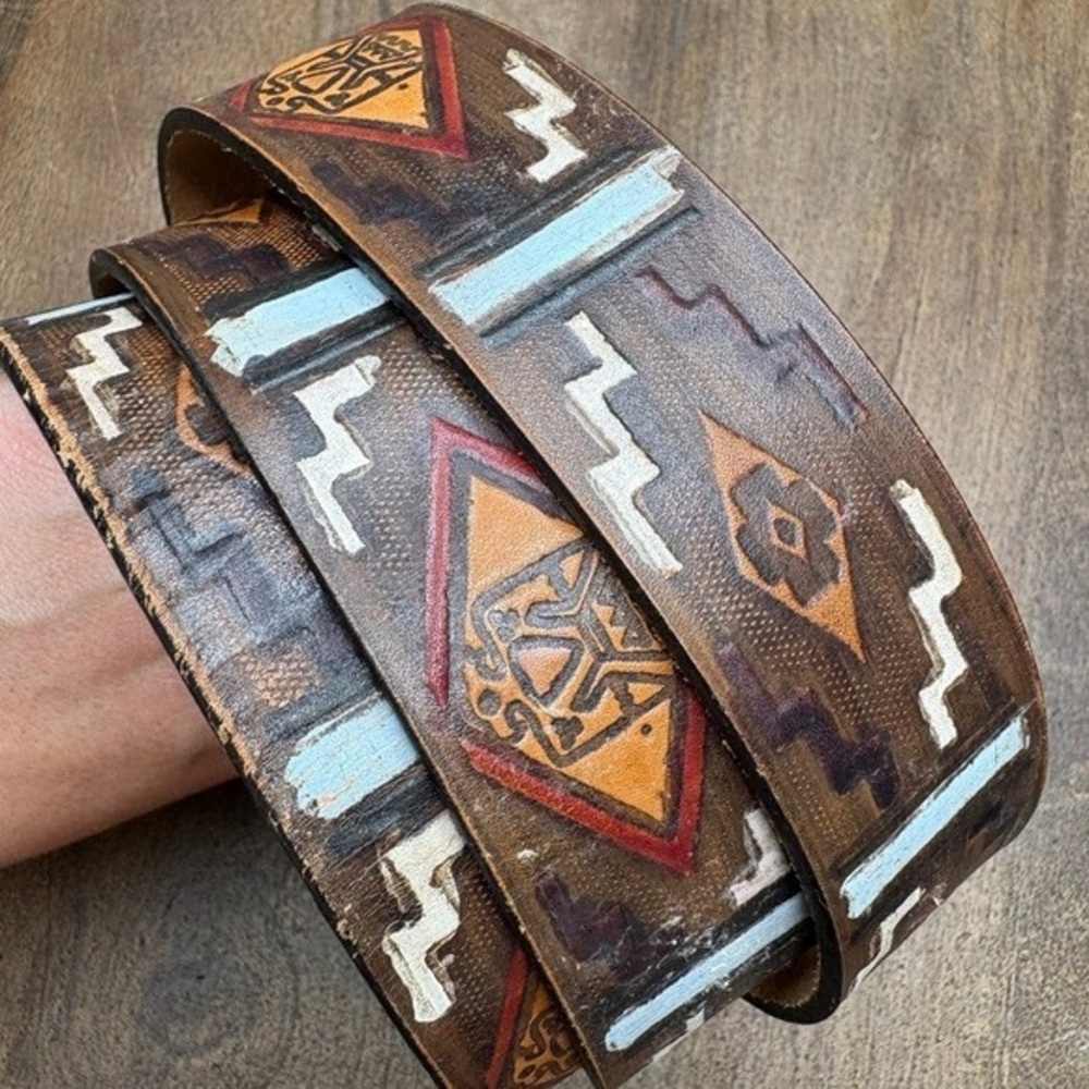 Brown Patterned Leather Belt - image 5